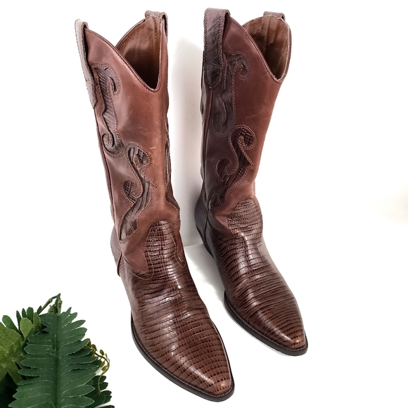Nine West Shoes - Nine West Brown Cowboy Cowgirl Leather Boots 6.5